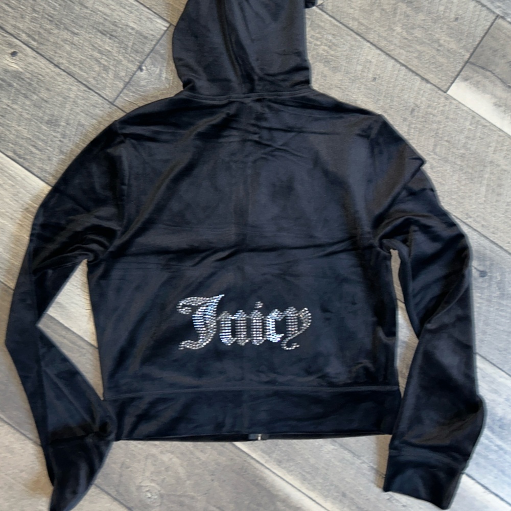 JUICY COUTURE BLACK LIQUORICE OG BLING RHINESTONE VELOUR TRACKSUIT *HOODIE* NWT - Picture 11 of 15